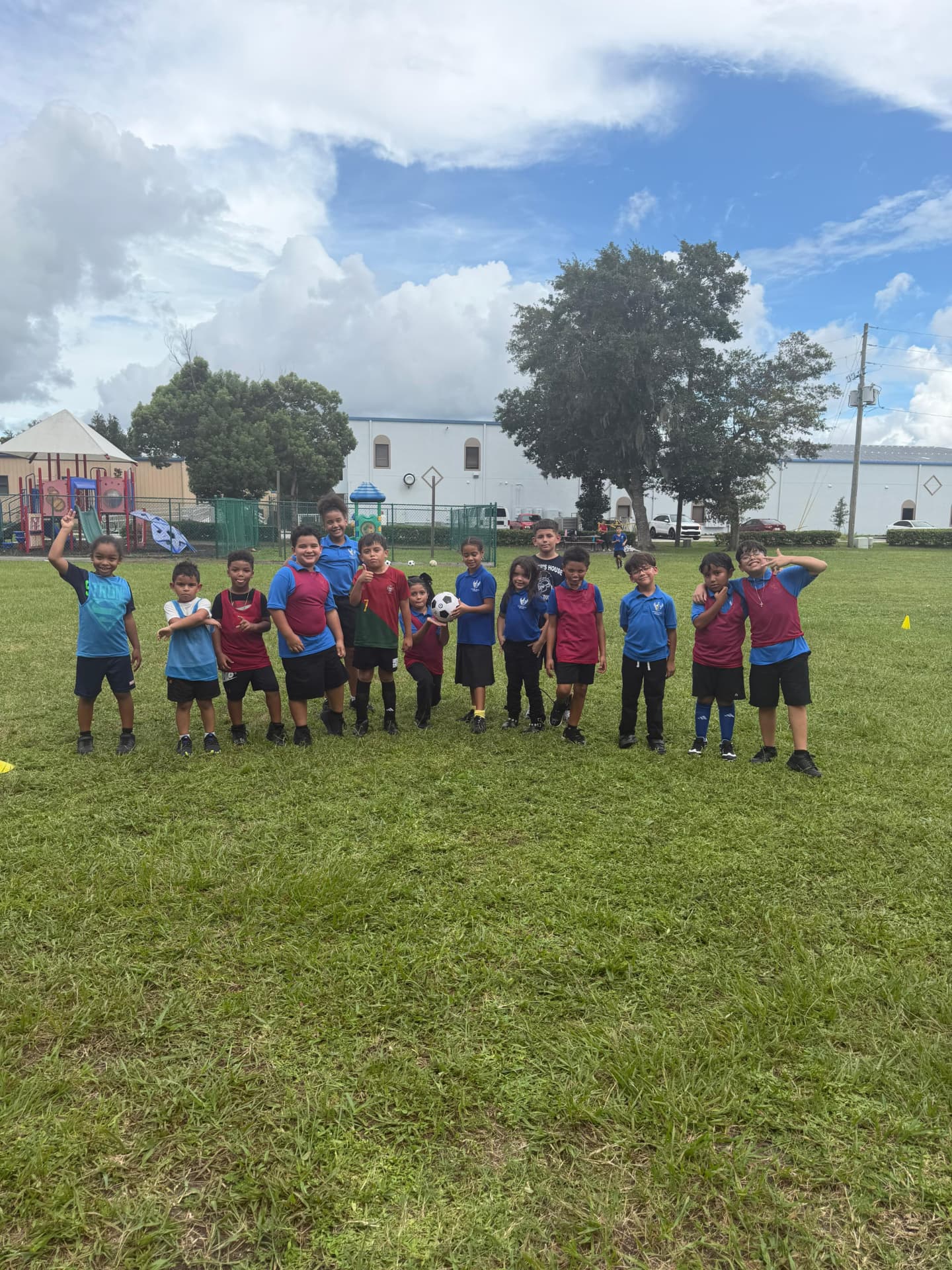 Soccer students together on the field